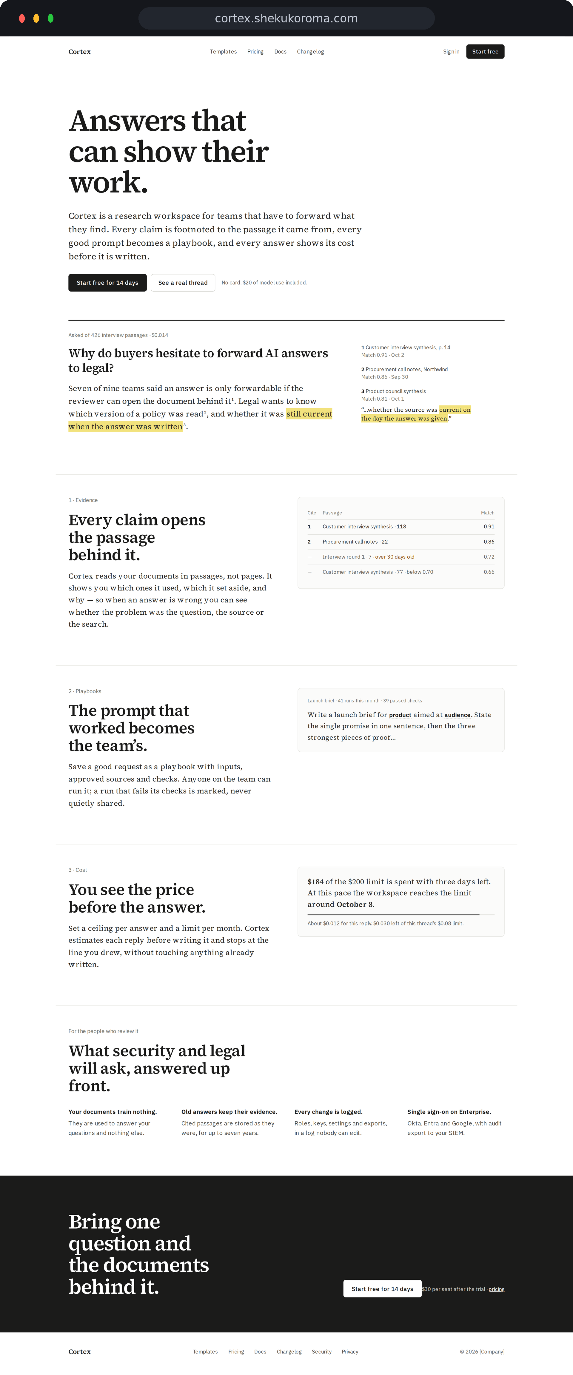 Cortex — Landing page UI screenshot