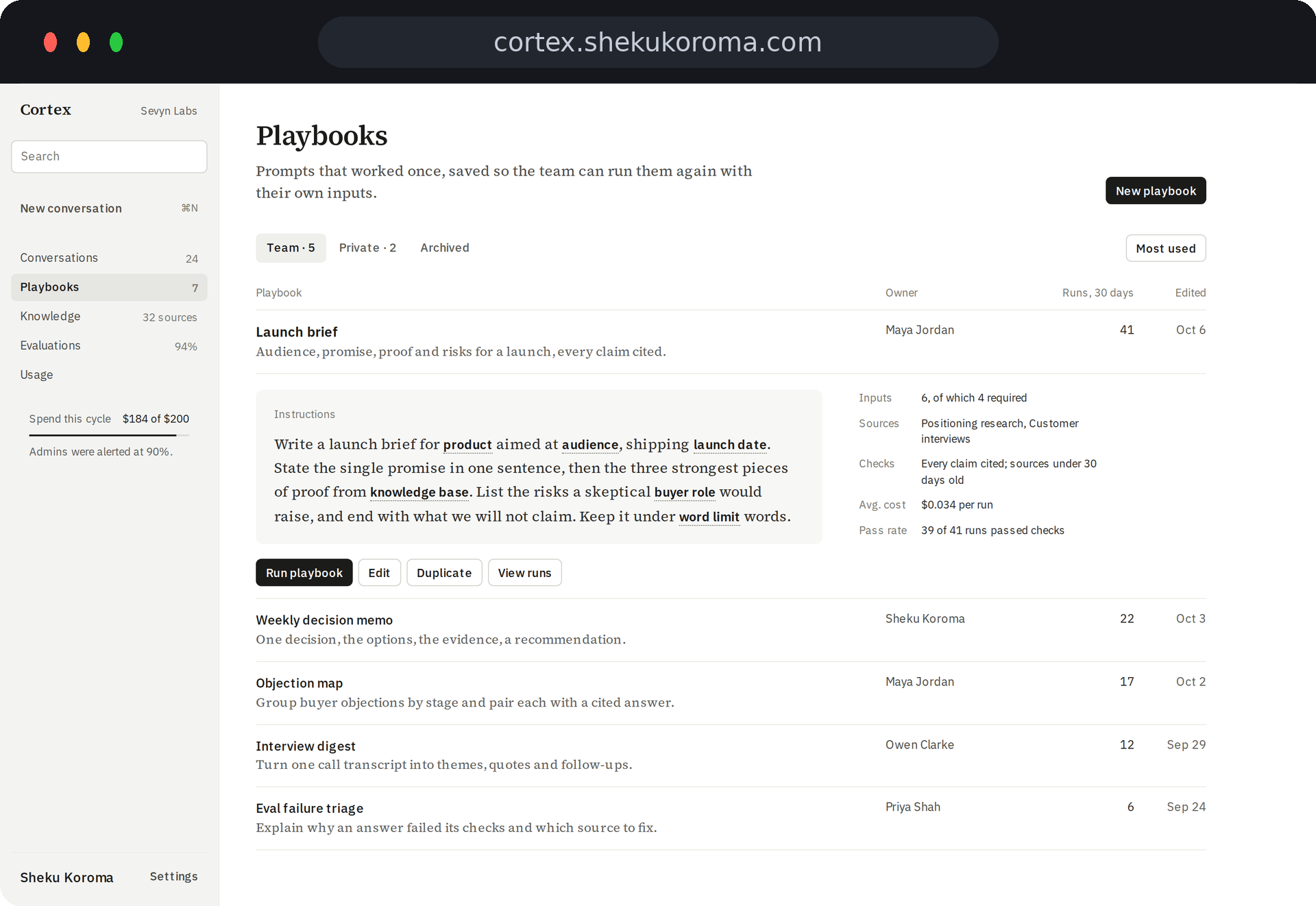 Cortex — Playbooks UI screenshot