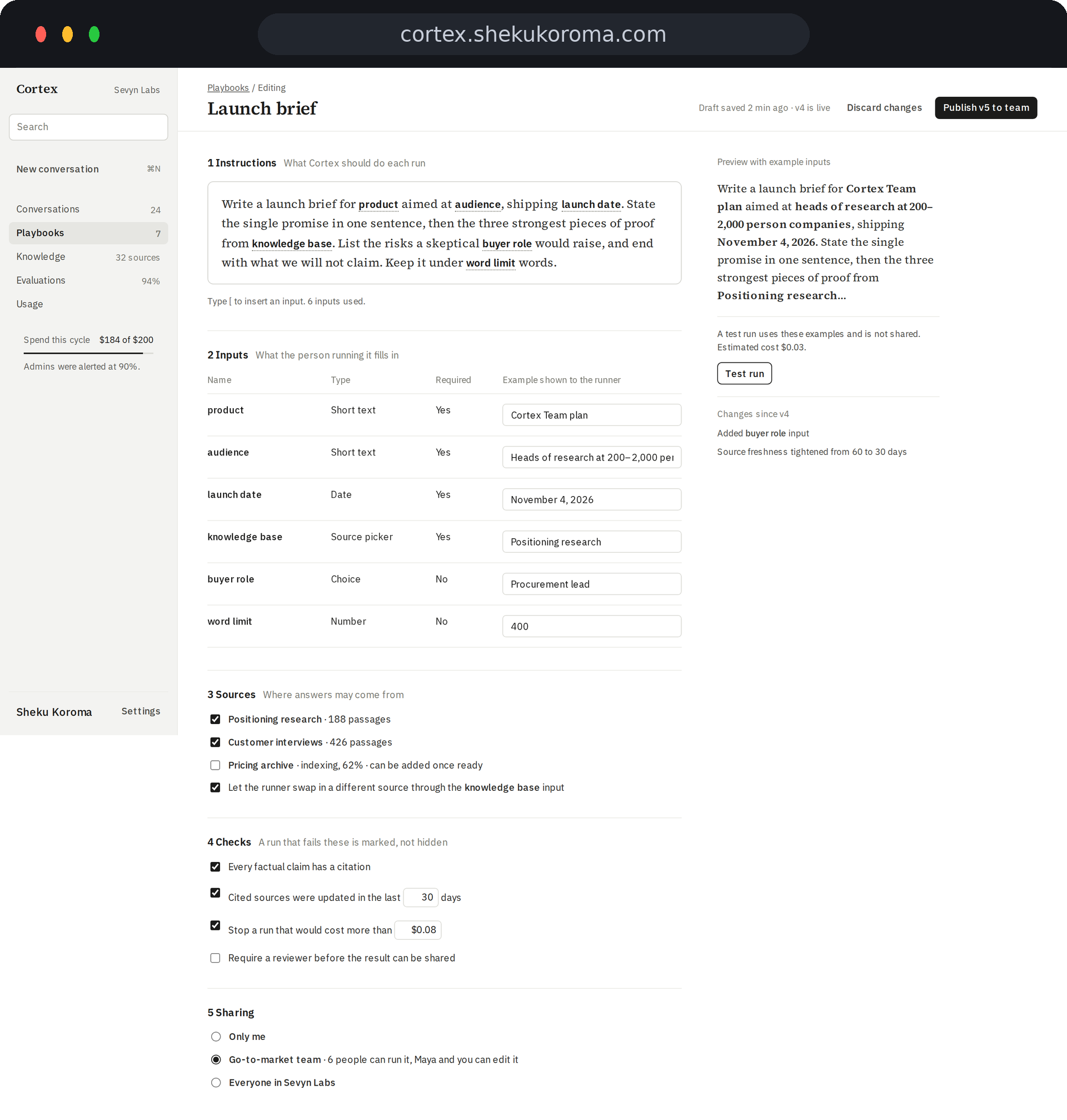 Cortex — Playbook builder UI screenshot
