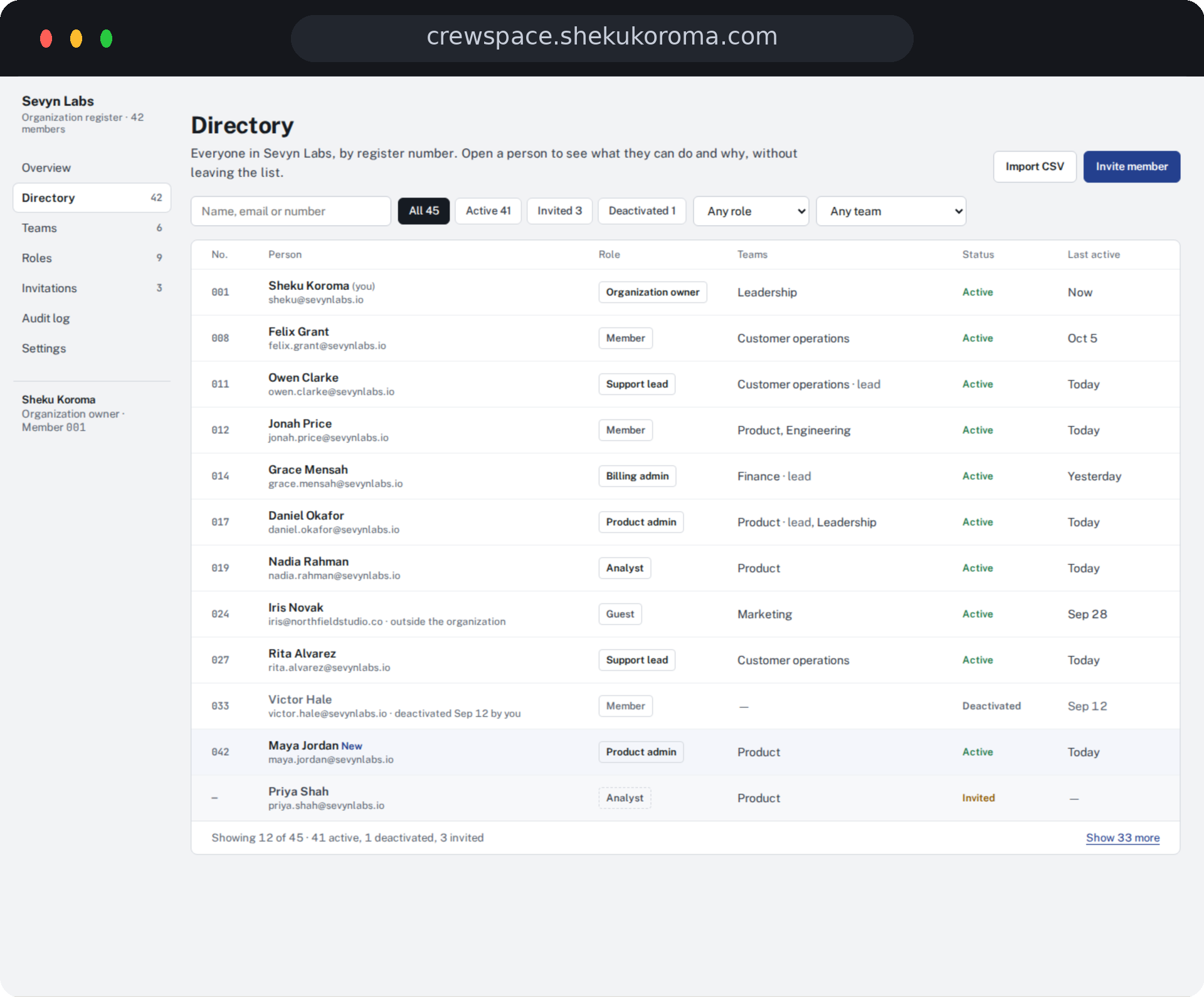 Crewspace — Directory UI screenshot