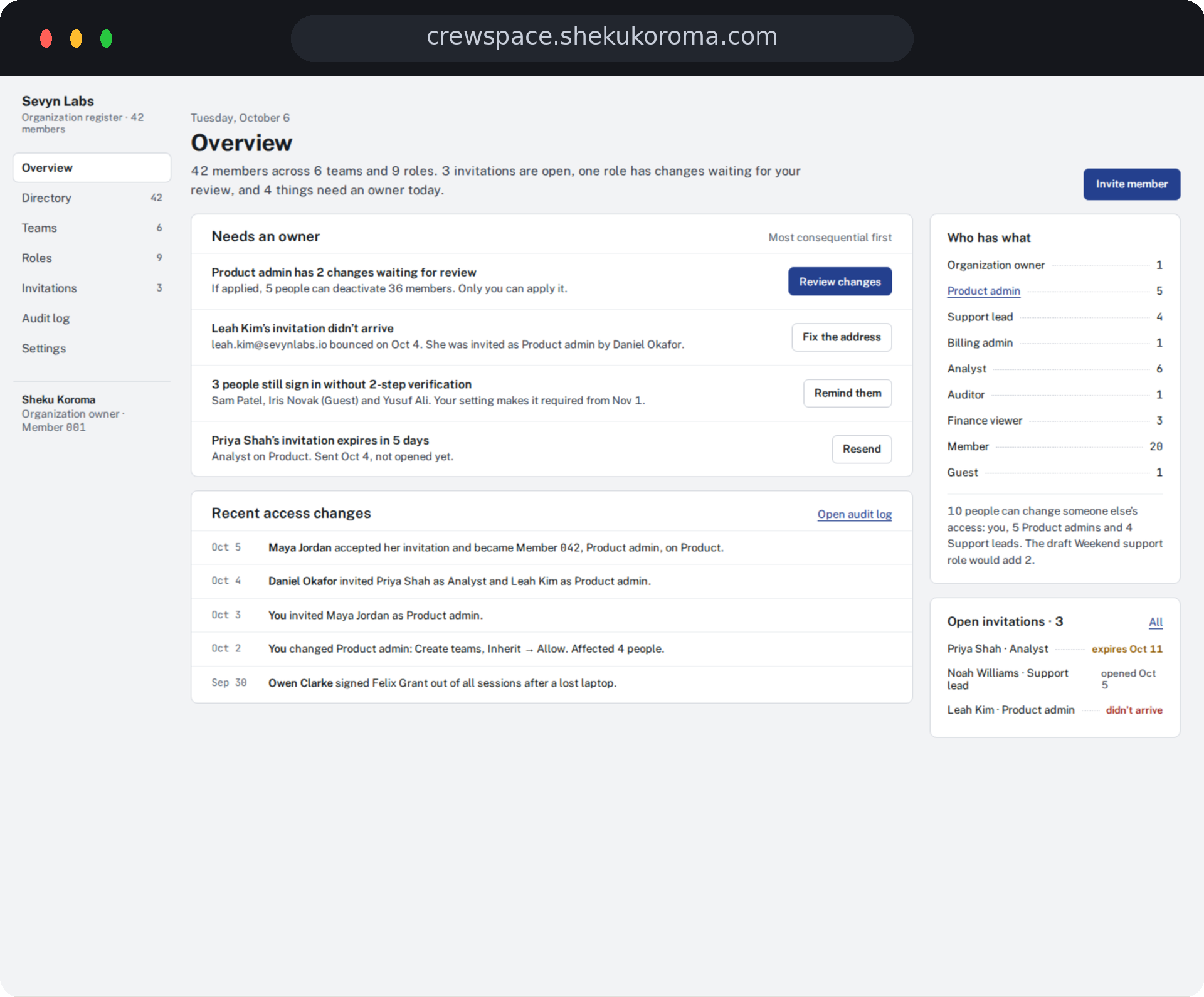 Crewspace — Overview UI screenshot