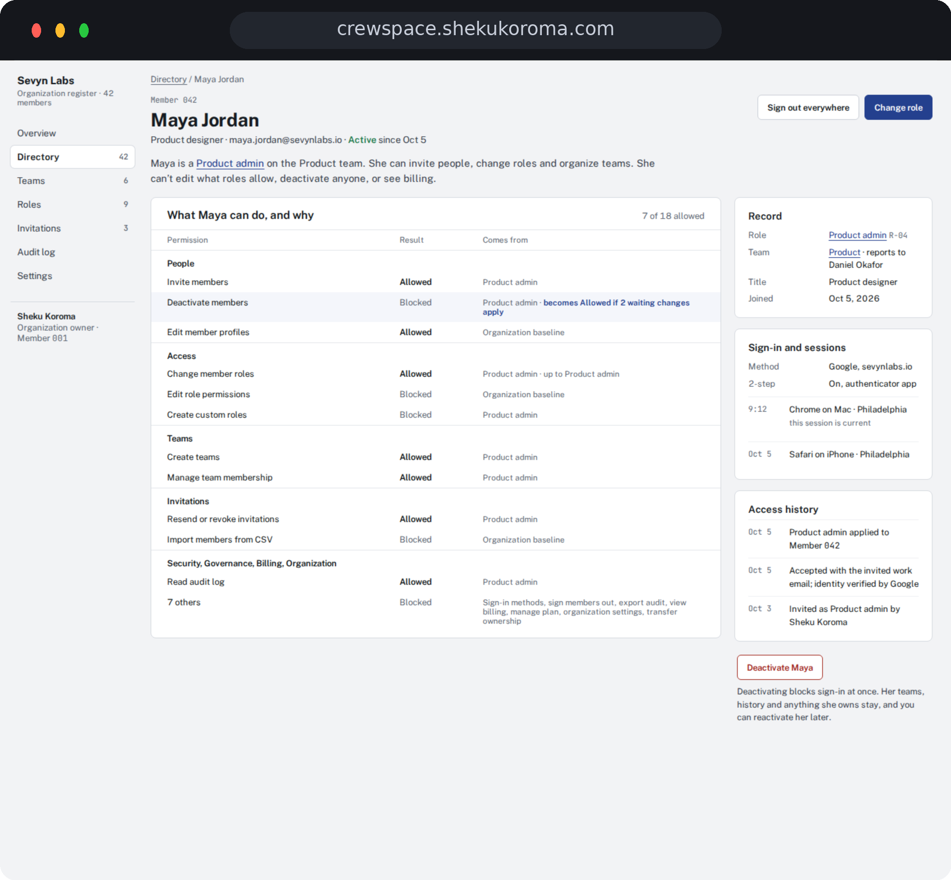Crewspace — Member detail UI screenshot