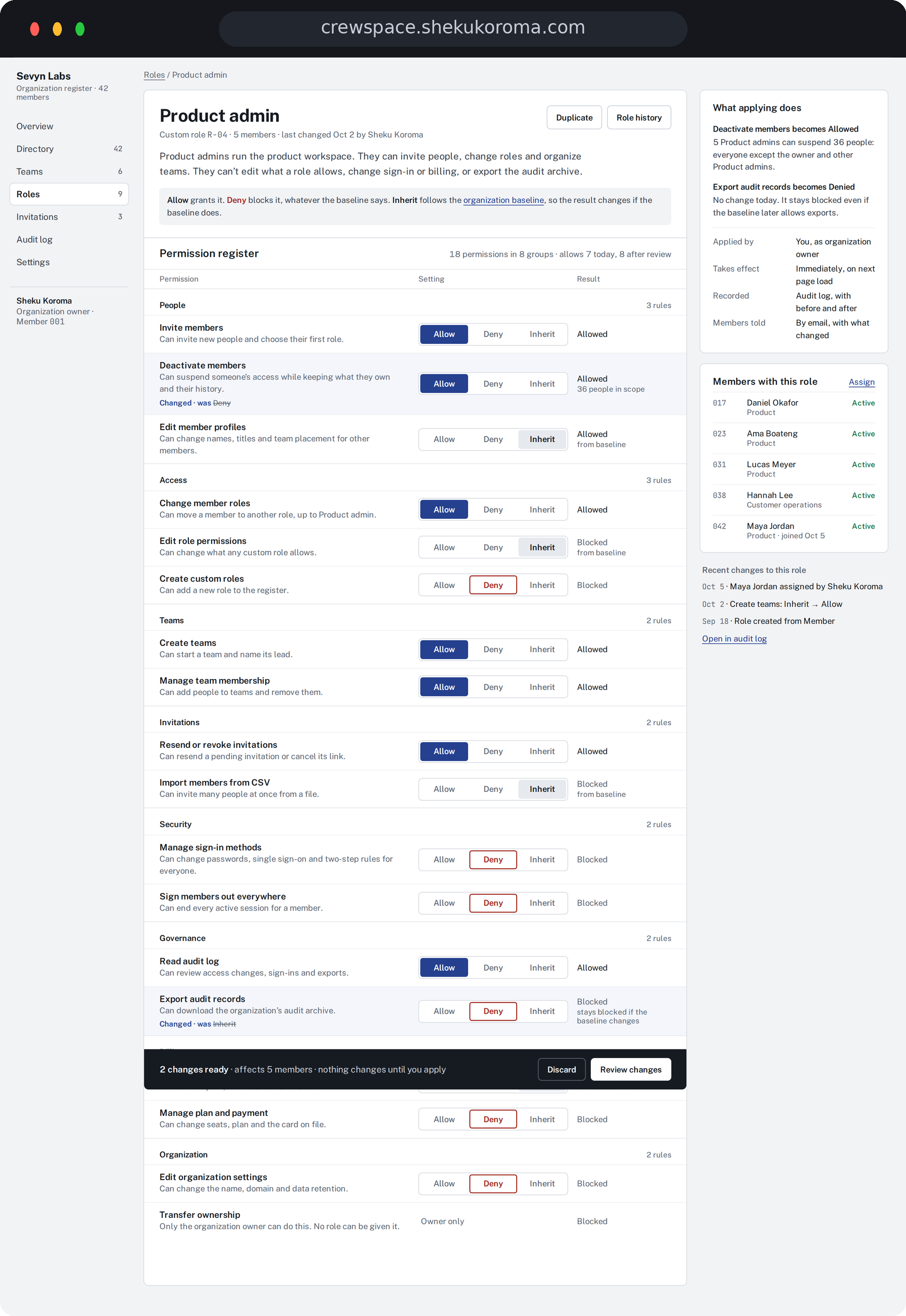 Crewspace — Role detail UI screenshot