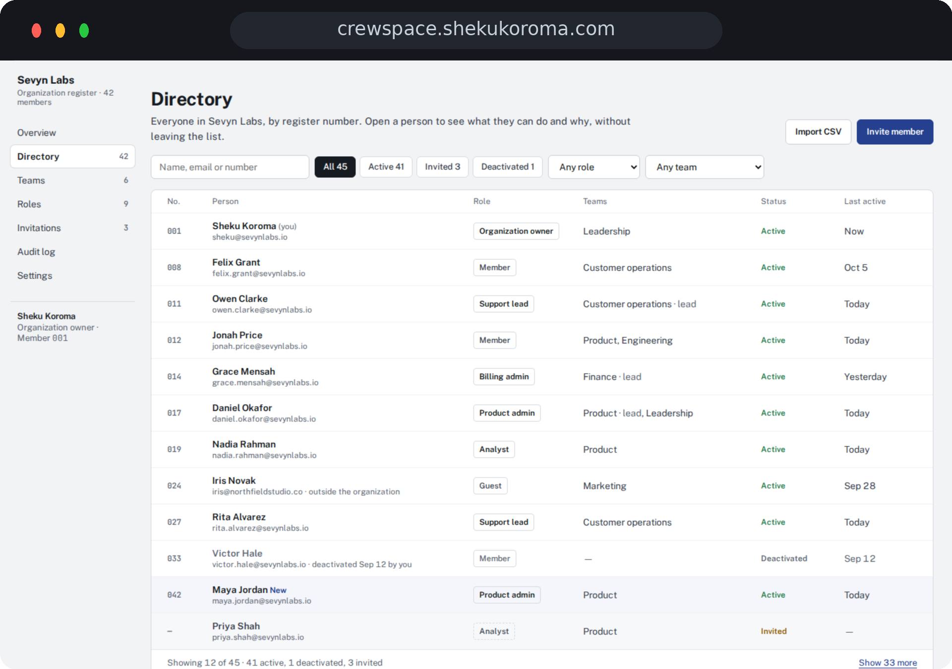 Crewspace — Directory UI screenshot