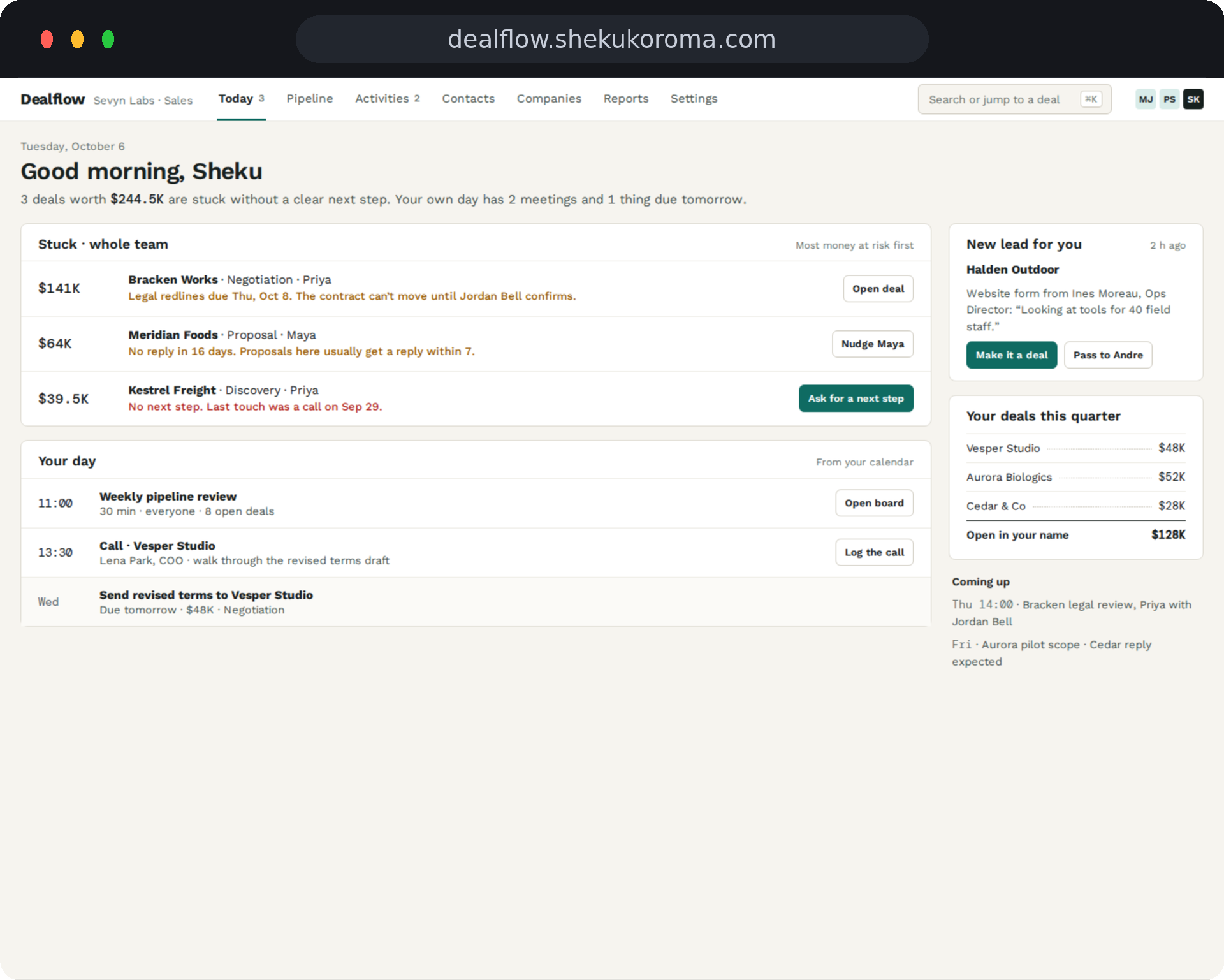 Dealflow — Today UI screenshot