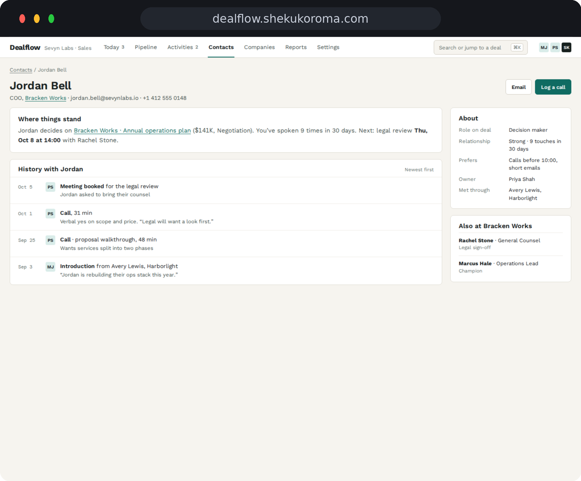 Dealflow — Contact detail UI screenshot