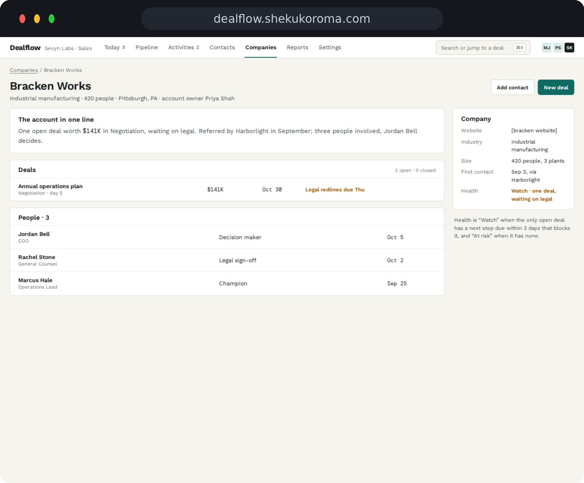 Dealflow — Company detail UI screenshot
