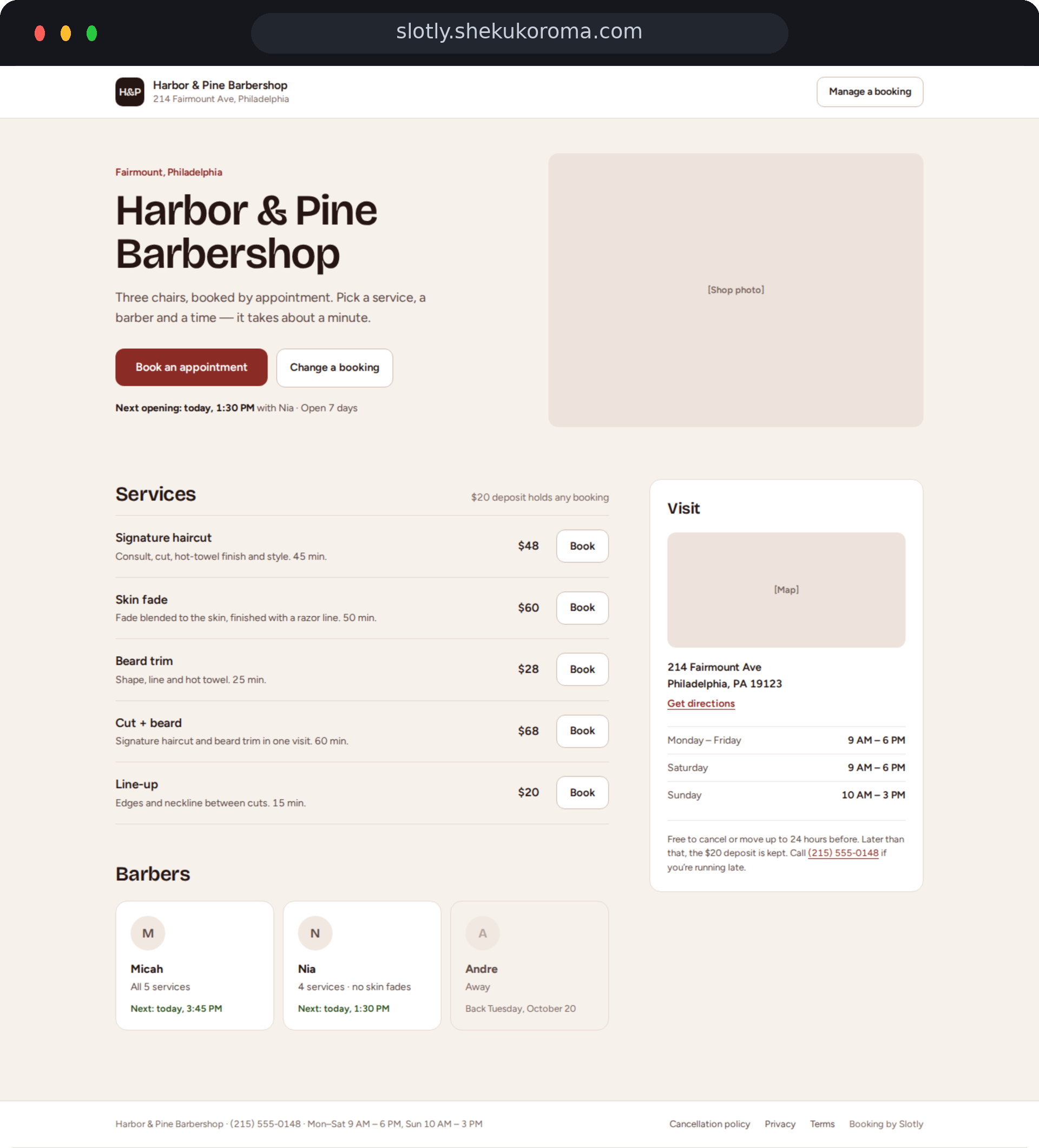 Slotly — Business home UI screenshot