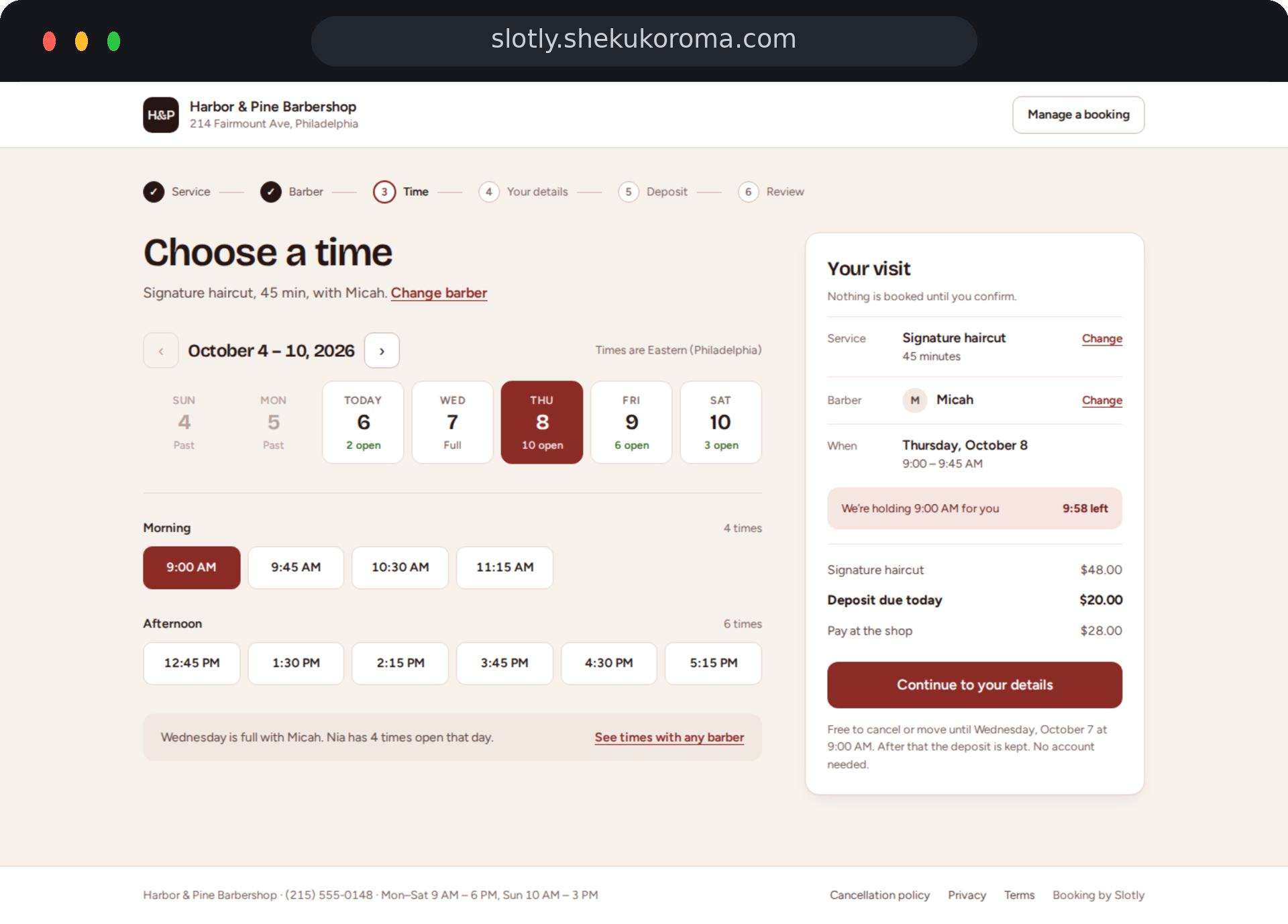 Slotly — Date & time UI screenshot