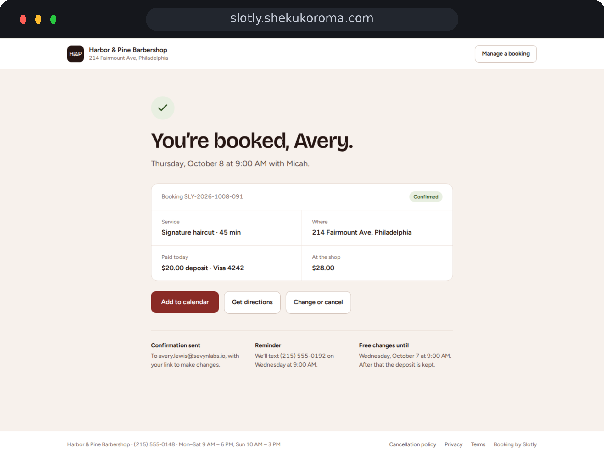 Slotly — Confirmation UI screenshot