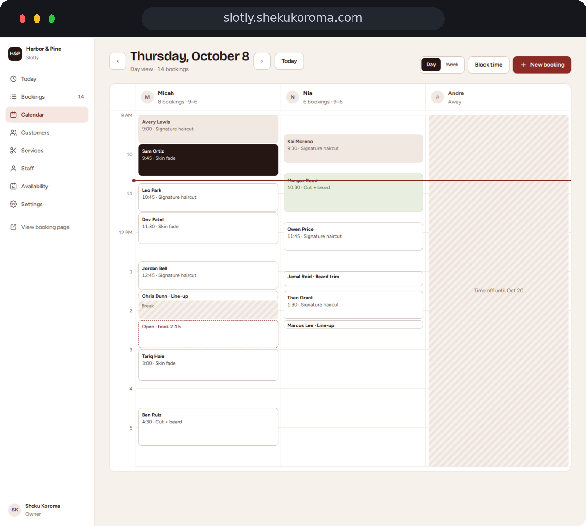 Slotly — Calendar UI screenshot