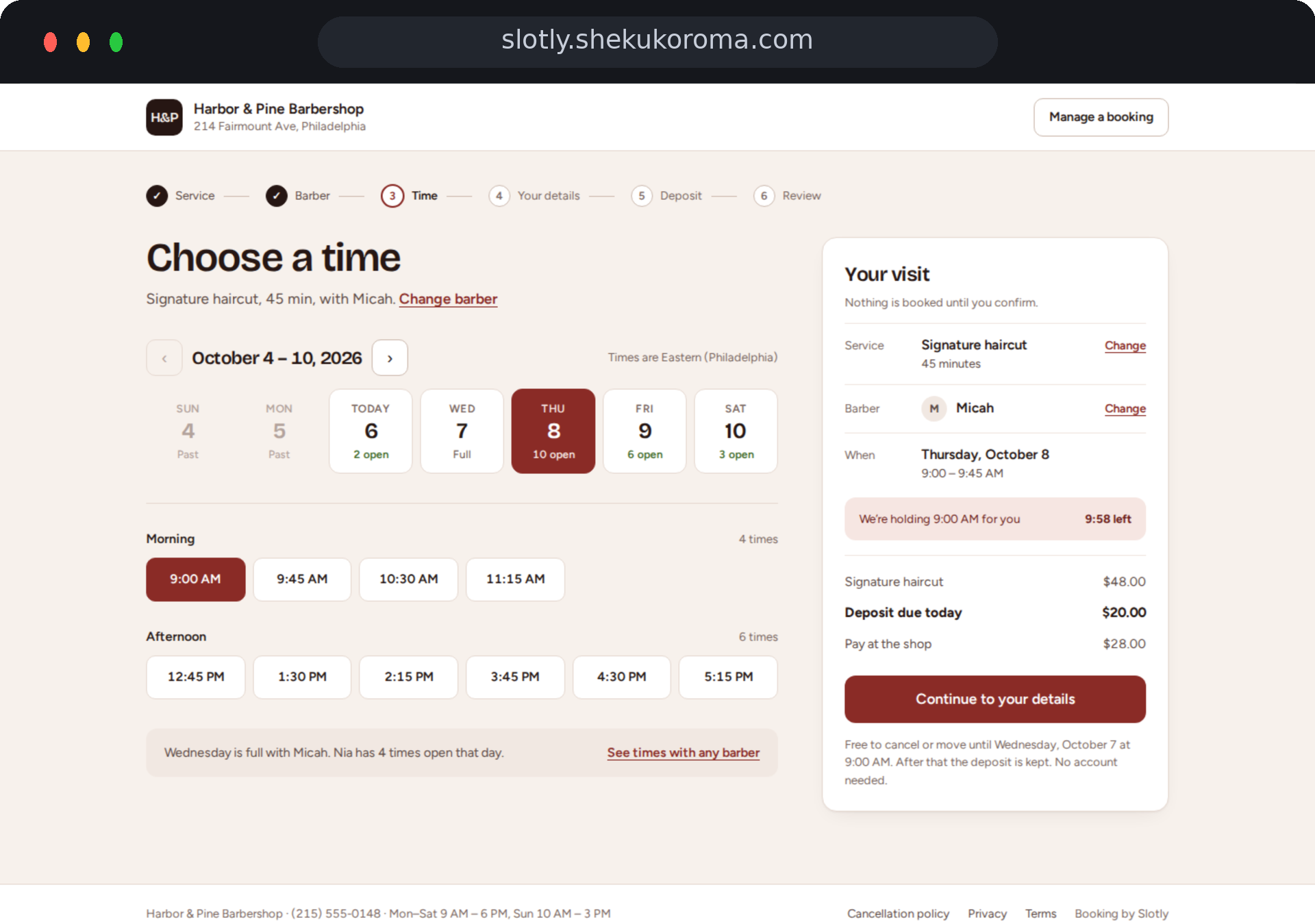 Slotly — Date & time UI screenshot