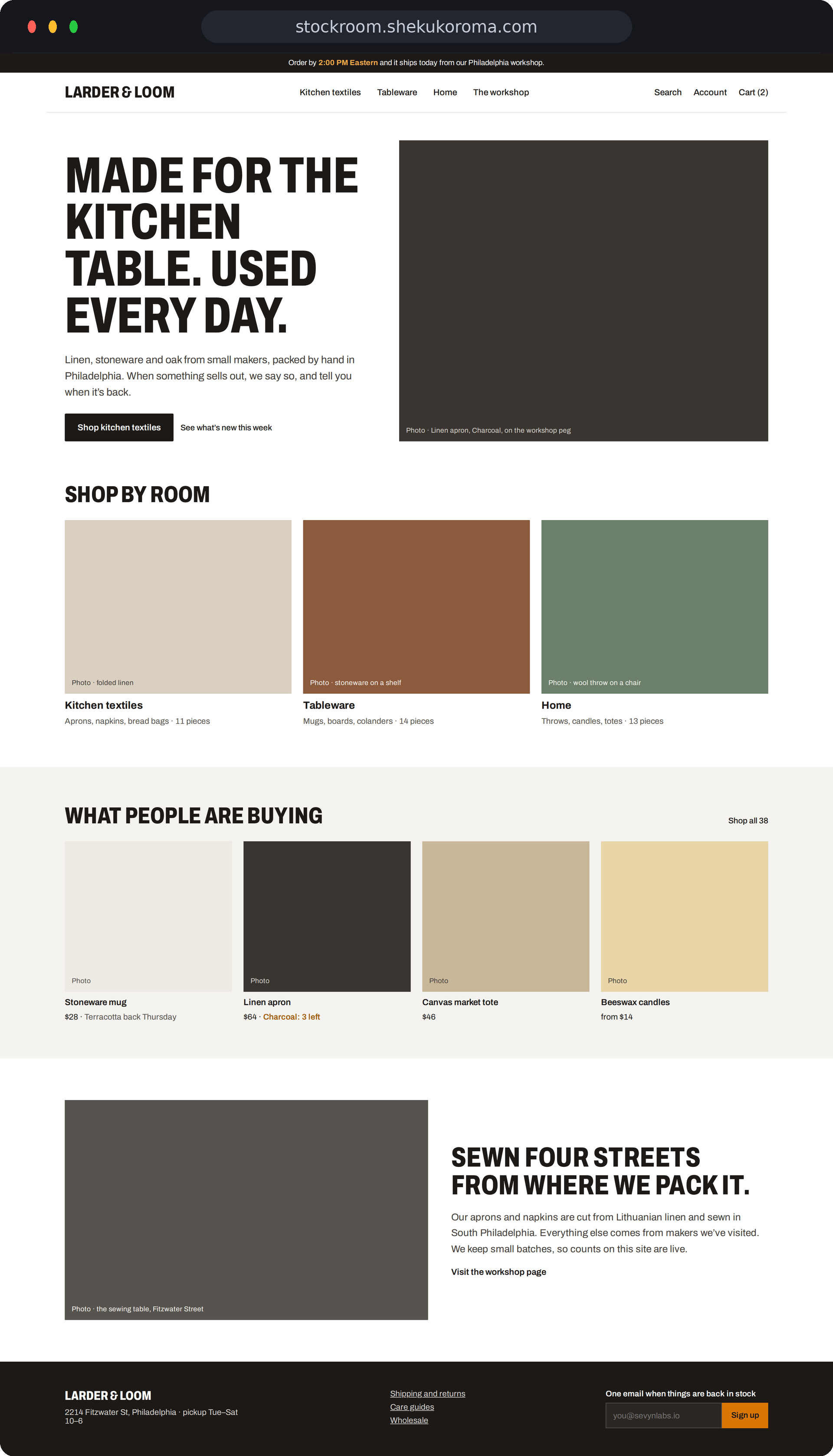 Stockroom — Storefront home UI screenshot