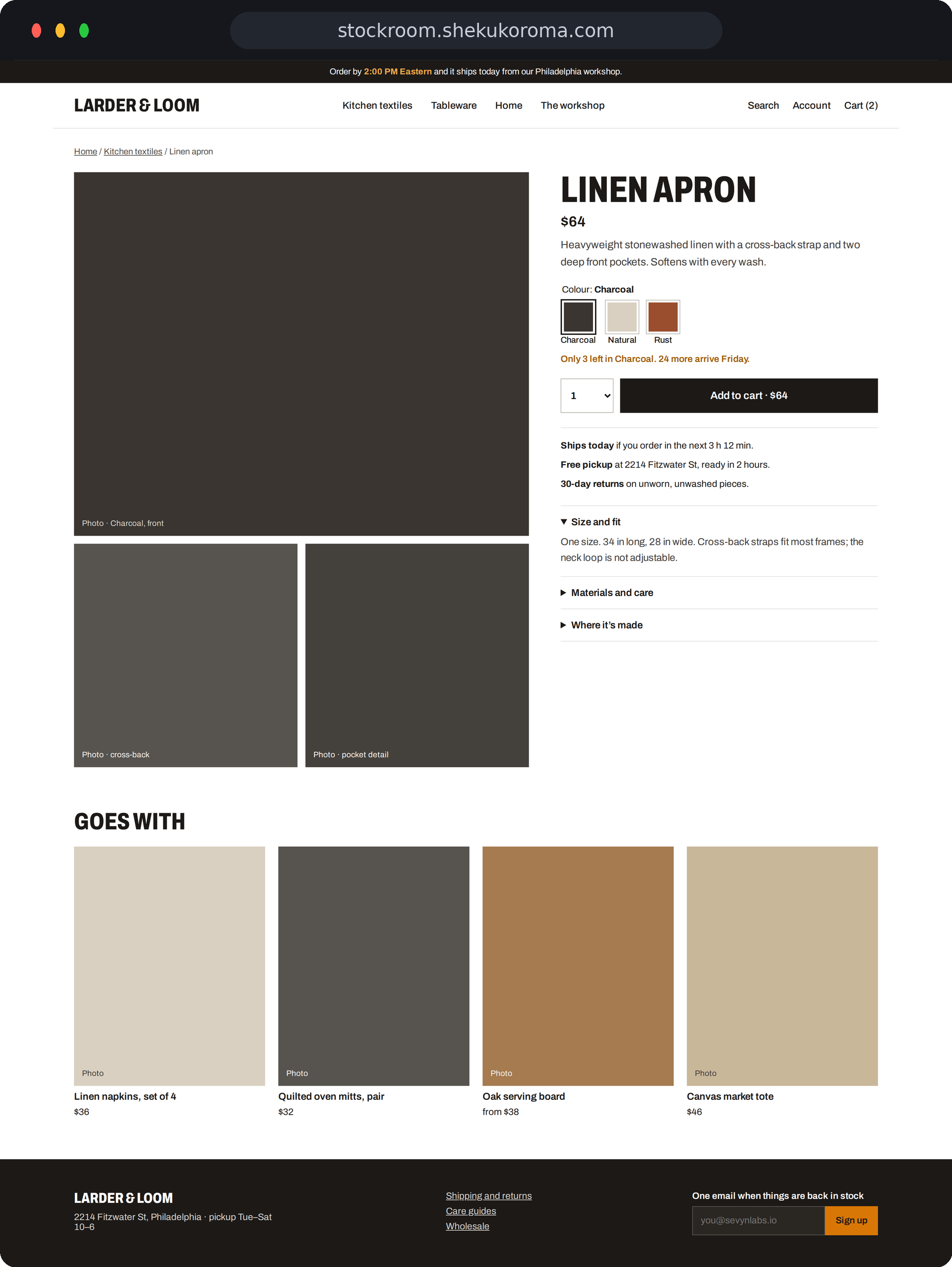 Stockroom — Storefront product page UI screenshot
