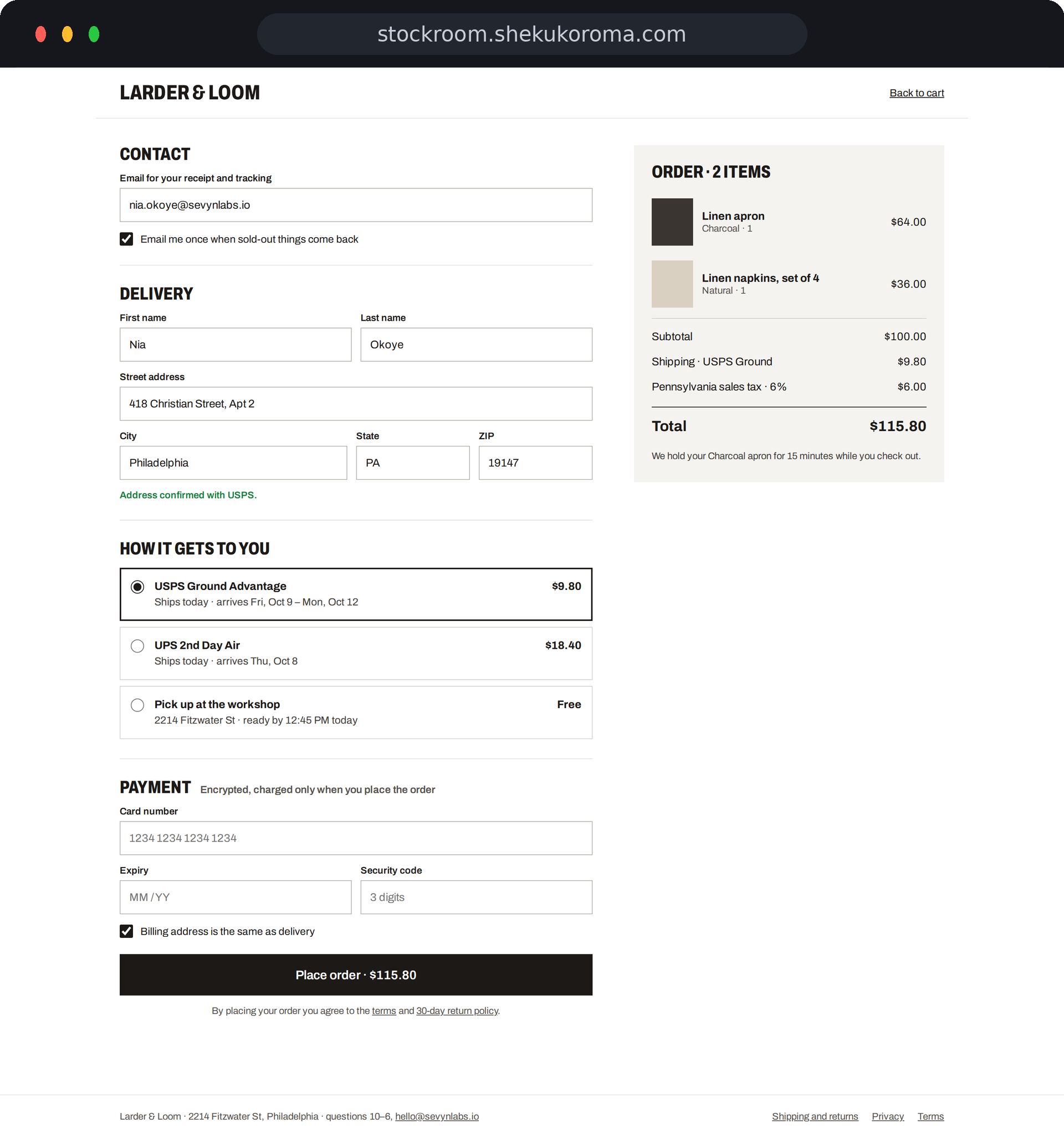 Stockroom — Checkout UI screenshot